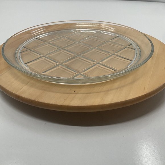 Vtg Indiana Glass 12" Heavy Round Flat serving Platter Clear w/ Diamond Under - Picture 2 of 10